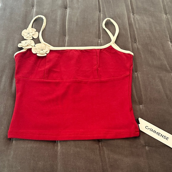 Commense Red Crop Top with Cream Floral Detail - Picture 1 of 1